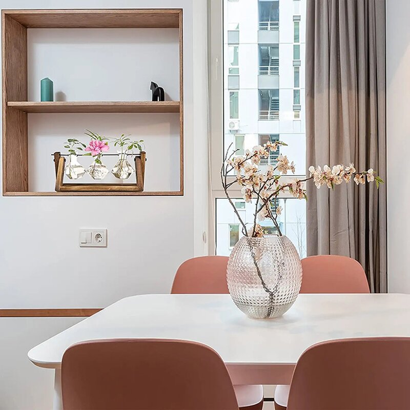 Glass Bulb Vase Factory - Wholesale Clear with Solid Wooden Stand Metal Swivel Holder