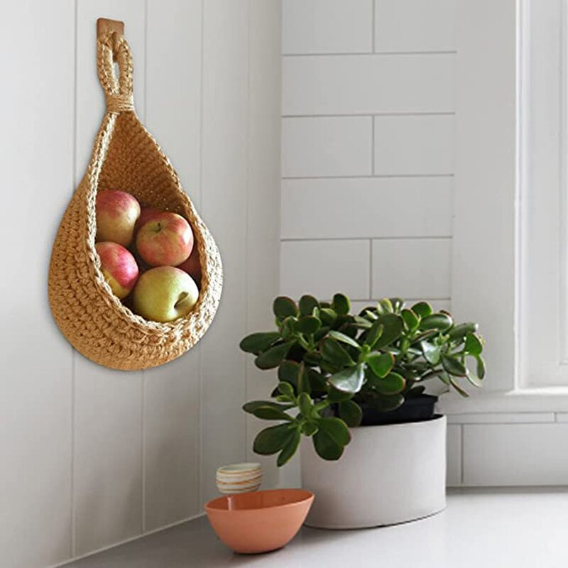 Boho Hemp Hanging Basket Factory - OEM/ODM Dropshipping Wicker Handmade Kitchen Pantry Organizer