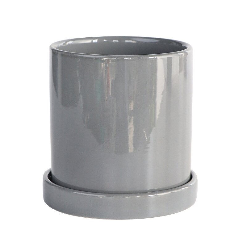Ceramic Flowerpot Supplier - OEM/ODM with Tray Straight Cylinder Modern Minimalist Style