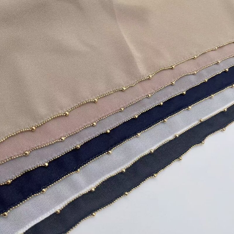 Gold Beads Borders Scarf Factory - Bulk Luxury Chiffon Arab Solid Long Scarf