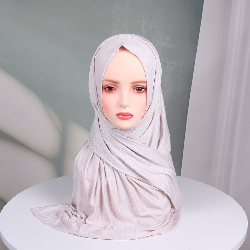 Jacquard Cotton Hijab Factory - Bulk Stretchy Solid Wave Rhinestone Headscarf