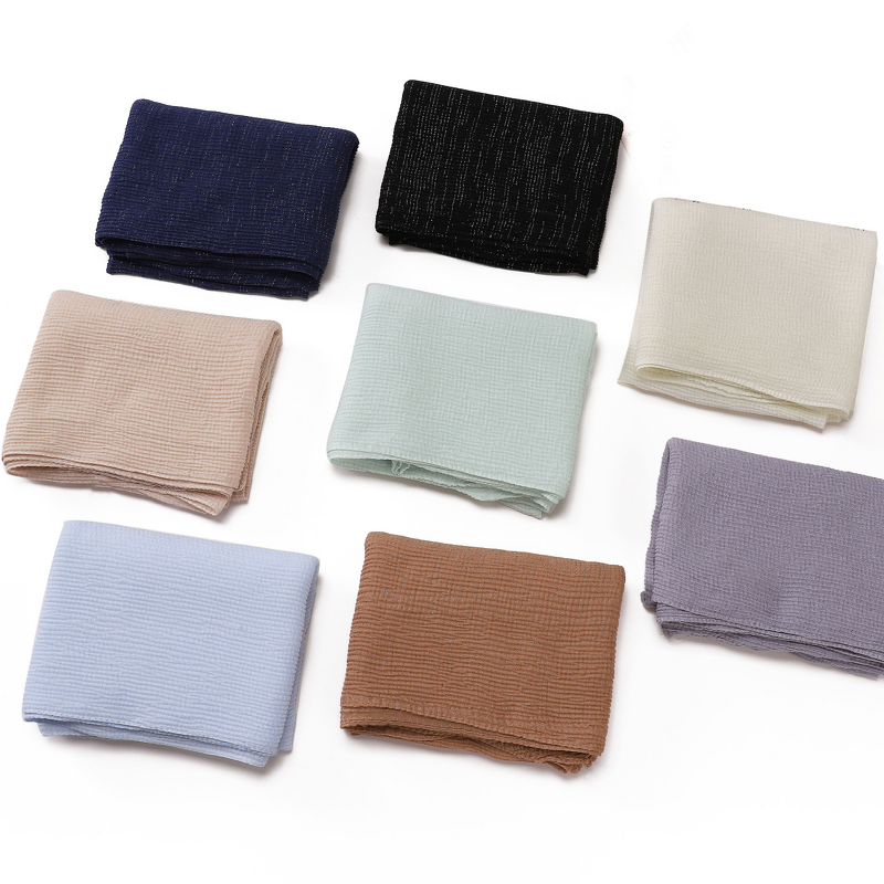 Glitter Crinkle Scarf Factory - Bulk Silver Thread Wrinkled Shimmer Veil