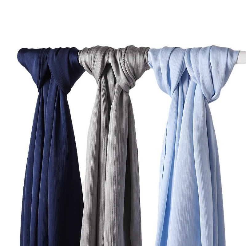 Satin Crepe Scarf Supplier - Wholesale Plain Stripe Wrinkled Veil