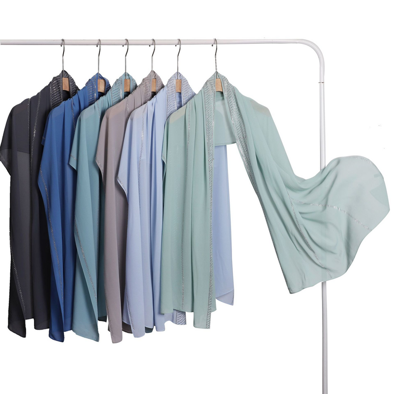 Chiffon Scarf Manufacturer - Custom Rhinestone Border Long Shawl