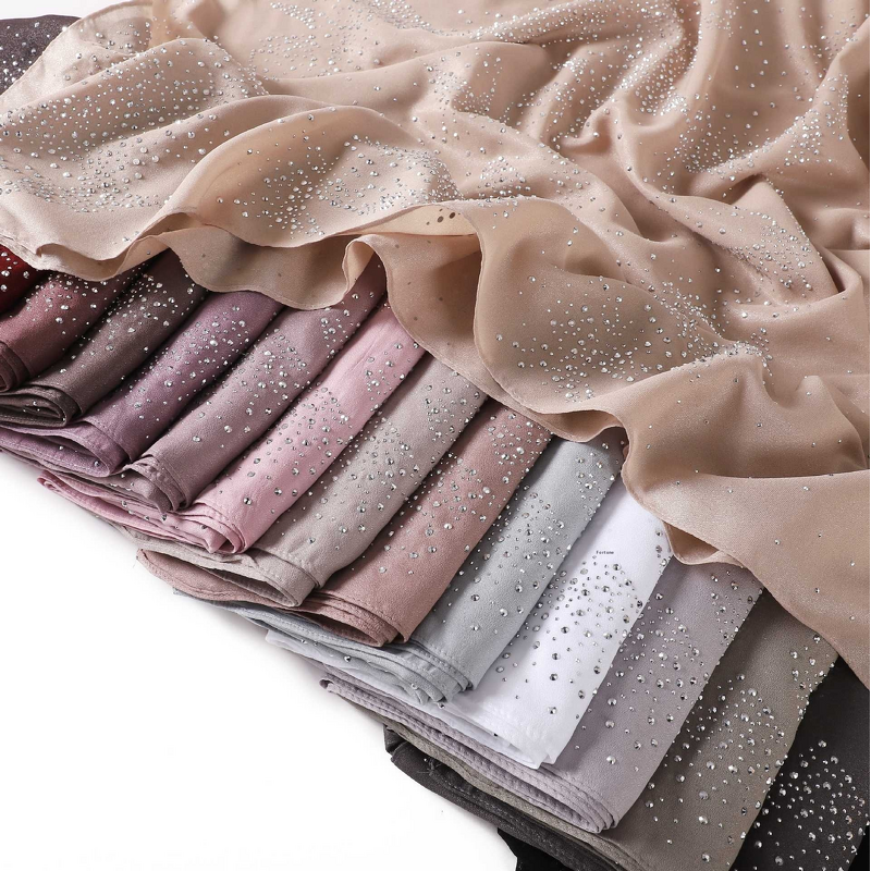 Rhinestone Chiffon Scarf Factory - OEM Heavy Craft Full Starry Shawl