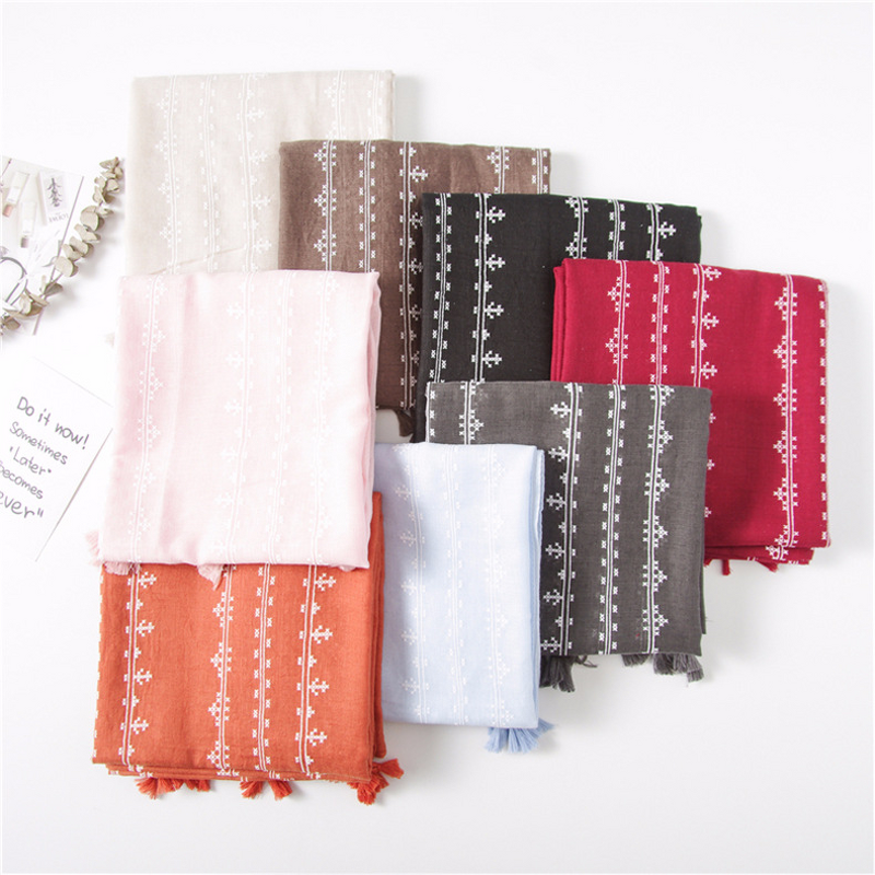 Voile Print Tassel Scarf Supplier - OEM Thin Breathable Sun Protection Wrap