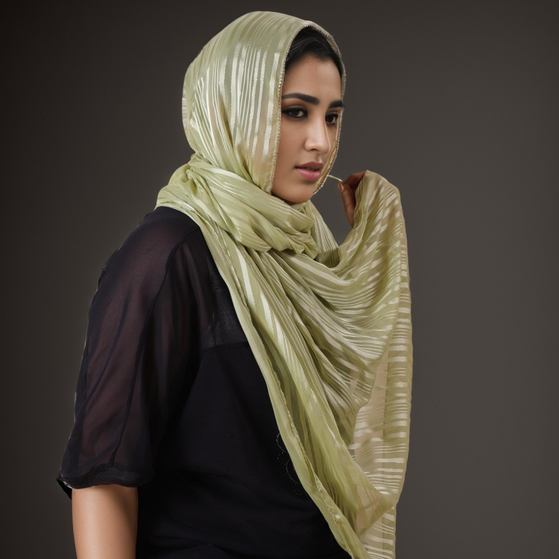 Glitter Chiffon Hijab Manufacturer - OEM Shiny Gold Sequins Stripe Scarf