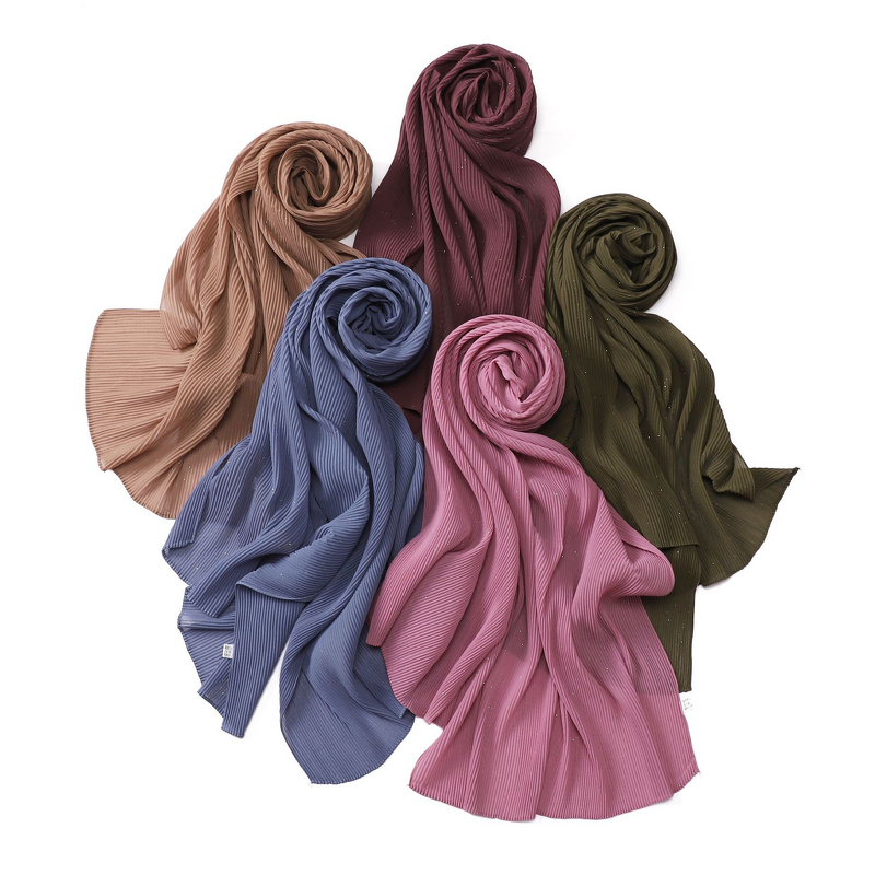 Pearl Chiffon Hijab Factory - OEM Pure Color Pleated Monochrome Scarf