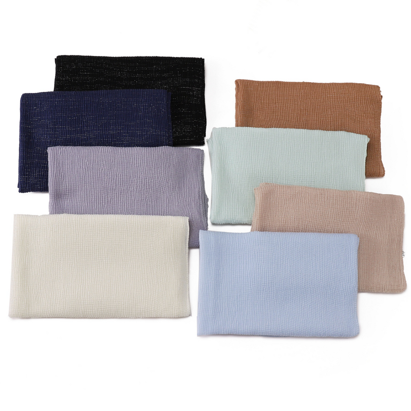 Glitter Crinkle Scarf Factory - Bulk Silver Thread Wrinkled Shimmer Veil