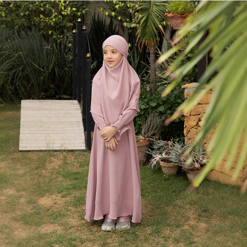 Kids Abaya Set Factory - OEM Long Jilbab Kaftan Solid Prayer Dress