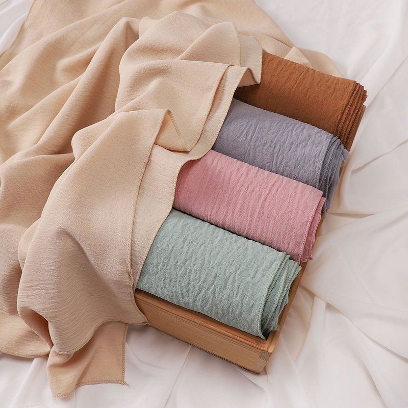 Wrinkle Hijab Supplier - Bulk Lightweight Wrinkled Solid Shawl