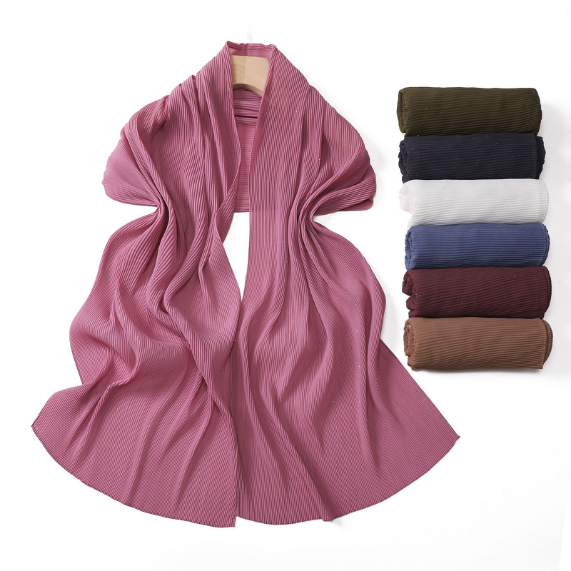 Pearl Chiffon Hijab Factory - OEM Pure Color Pleated Monochrome Scarf