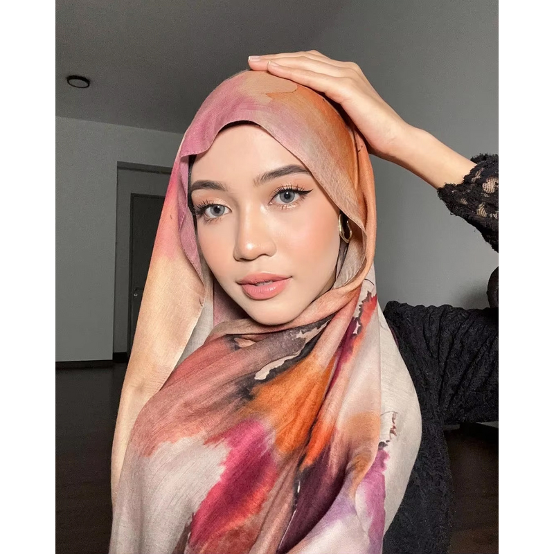Cotton Hijab Manufacturer - OEM Watercolour Marble Print Scarf