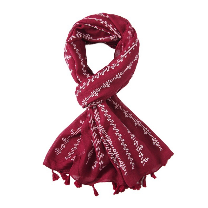 Voile Print Tassel Scarf Supplier - OEM Thin Breathable Sun Protection Wrap