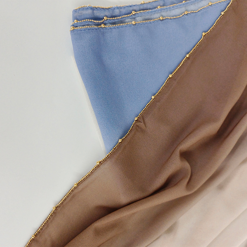 Pearl Chiffon Scarf Factory - OEM Metal Bead Chain Ombre Party Hijab
