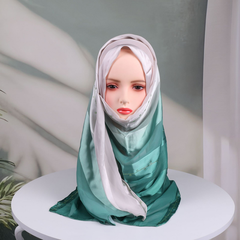 Ombre Chiffon Scarf Factory - OEM Striped Rhinestone Crystal Wrap