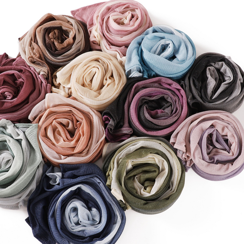 Crinkle Ombre Hijab Manufacturer - Bulk Multi-colored Gradient Shimmer Scarf