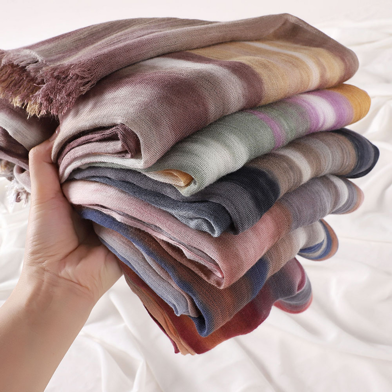 Rayon Crinkle Shawl Factory - Bulk Ombre Striped Printed Viscose Scarf