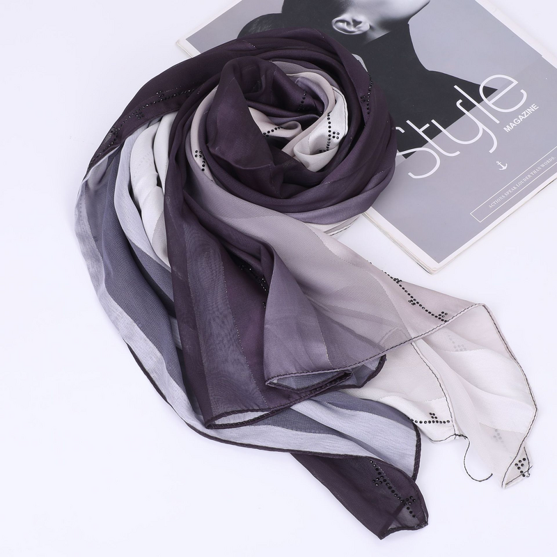 Ombre Chiffon Scarf Factory - OEM Striped Rhinestone Crystal Wrap
