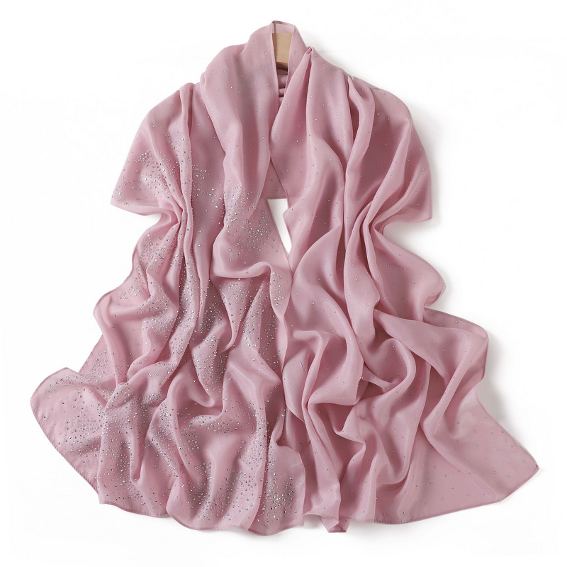 Rhinestone Chiffon Scarf Factory - OEM Heavy Craft Full Starry Shawl