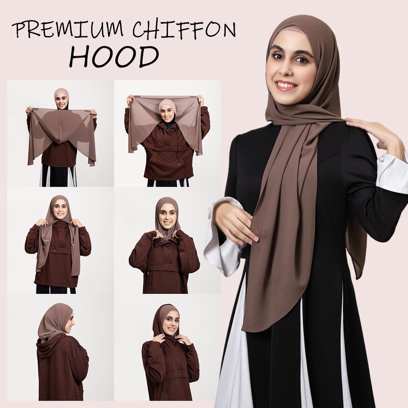 Hooded Chiffon Wrap Factory - OEM Built-in Magnetic Buckle Instant Hijab