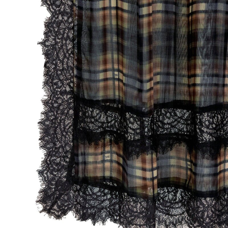 Printed Modal Hijab Manufacturer - Bulk Chantilly Plaid Lace Trim Scarf