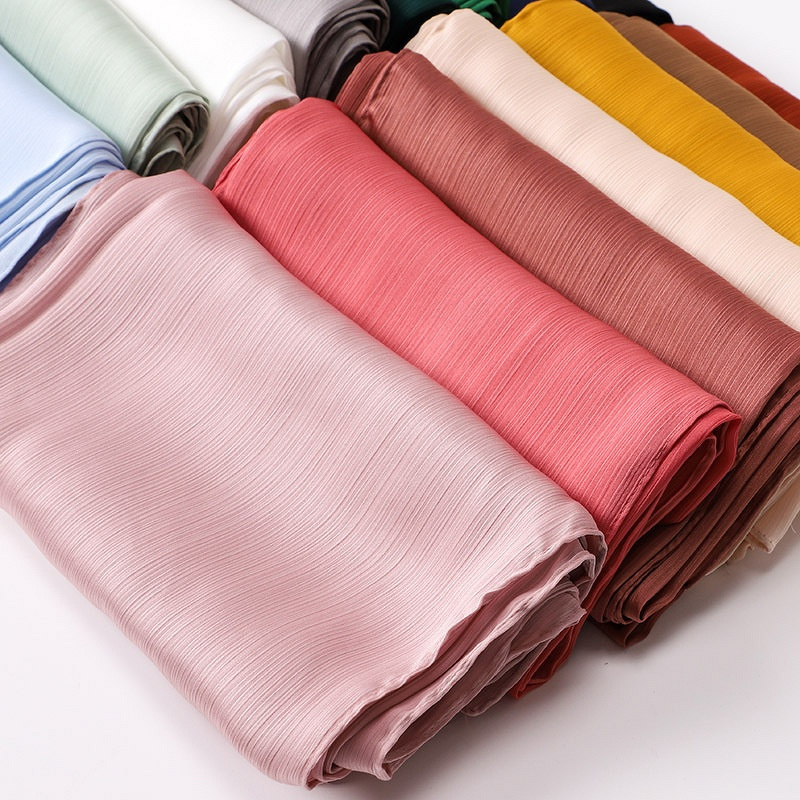 Satin Crepe Scarf Supplier - Wholesale Plain Stripe Wrinkled Veil