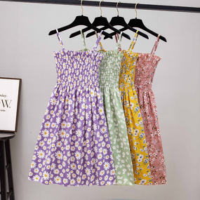 Suspender Skirt Manufacturer - OEM Sleeveless Chiffon Floral Vest Dress