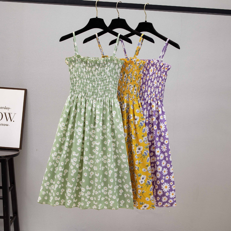 Suspender Skirt Manufacturer - OEM Sleeveless Chiffon Floral Vest Dress