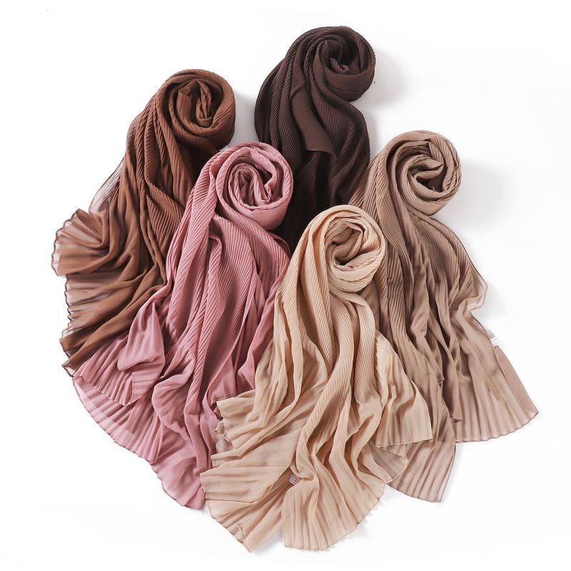 Pleated Chiffon Hijab Manufacturer - Bulk Crinkled Ruffled Long Scarf