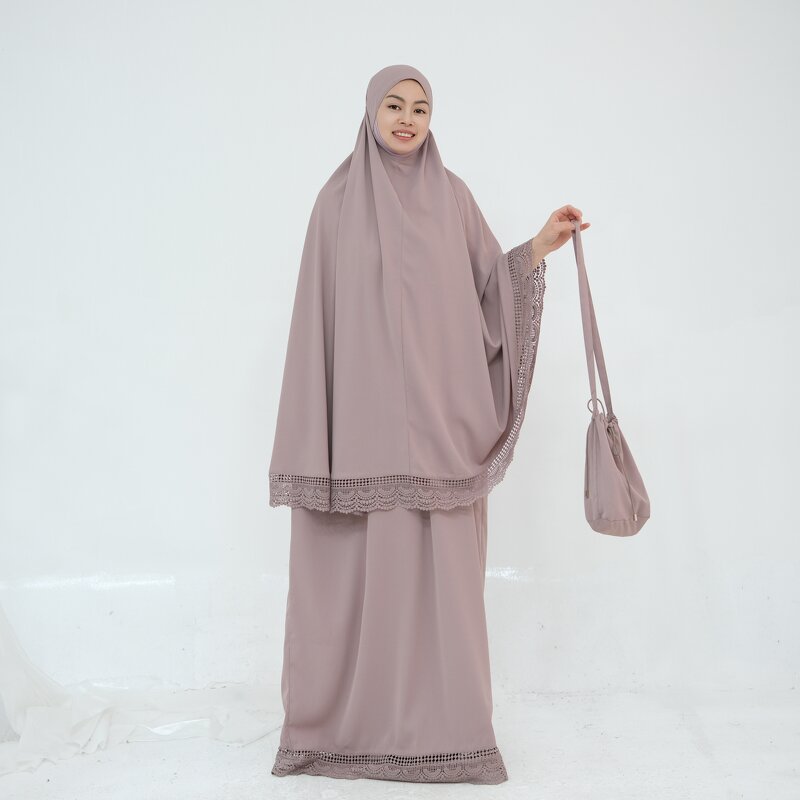 Khimar Abaya Set Supplier - OEM 4 Piece Lace Elegant Prayer Dress
