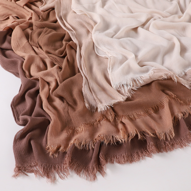 Rayon Crinkle Hijab Supplier - Bulk Solid Soft Tassel Long Scarf