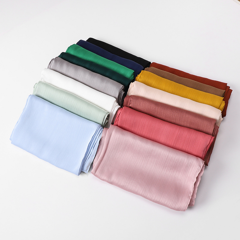 Satin Crepe Scarf Supplier - Wholesale Plain Stripe Wrinkled Veil