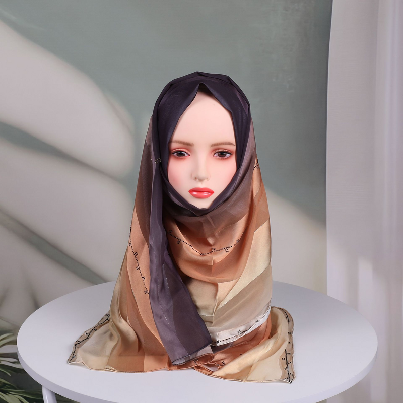 Ombre Chiffon Scarf Factory - OEM Striped Rhinestone Crystal Wrap