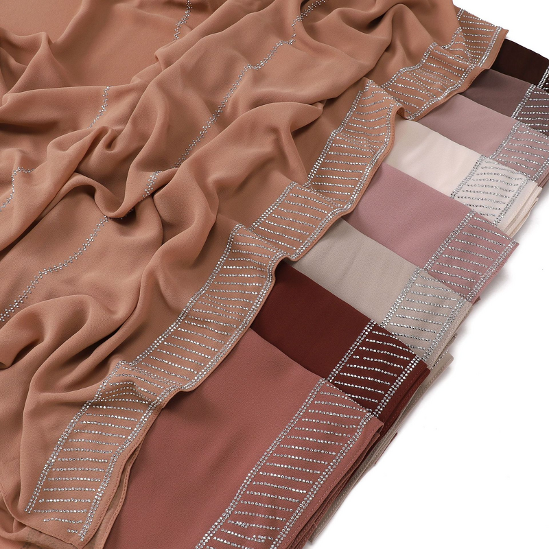 Chiffon Scarf Manufacturer - Custom Rhinestone Border Long Shawl