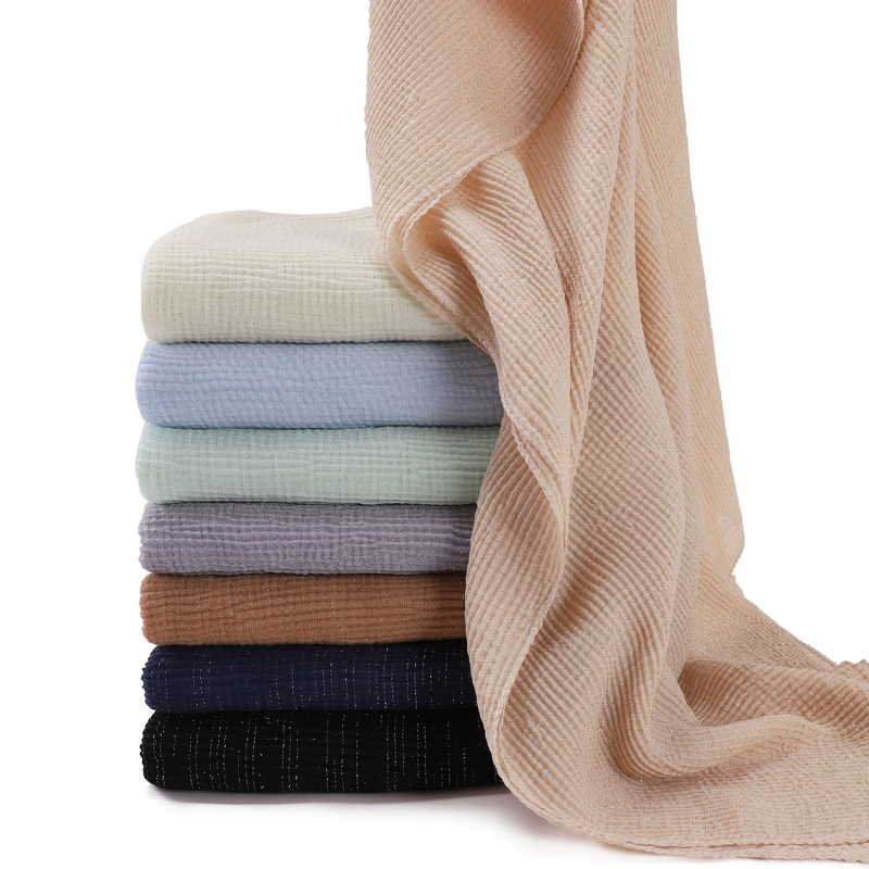 Glitter Crinkle Scarf Factory - Bulk Silver Thread Wrinkled Shimmer Veil