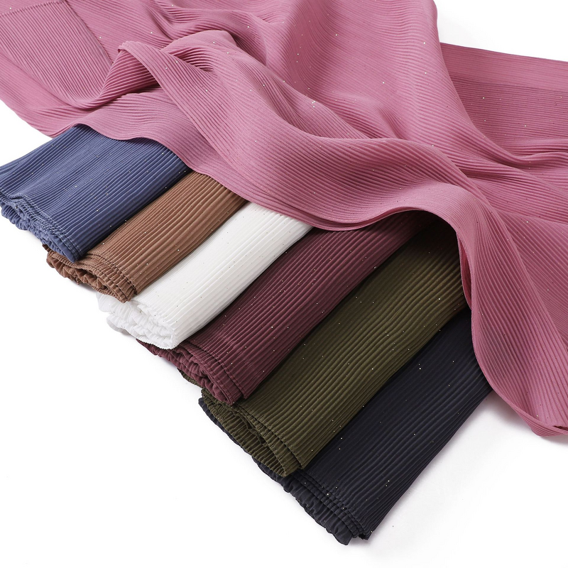 Pearl Chiffon Hijab Factory - OEM Pure Color Pleated Monochrome Scarf