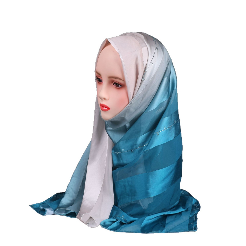 Ombre Chiffon Scarf Factory - OEM Striped Rhinestone Crystal Wrap