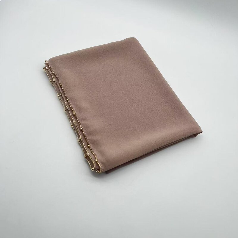 Gold Beads Borders Scarf Factory - Bulk Luxury Chiffon Arab Solid Long Scarf