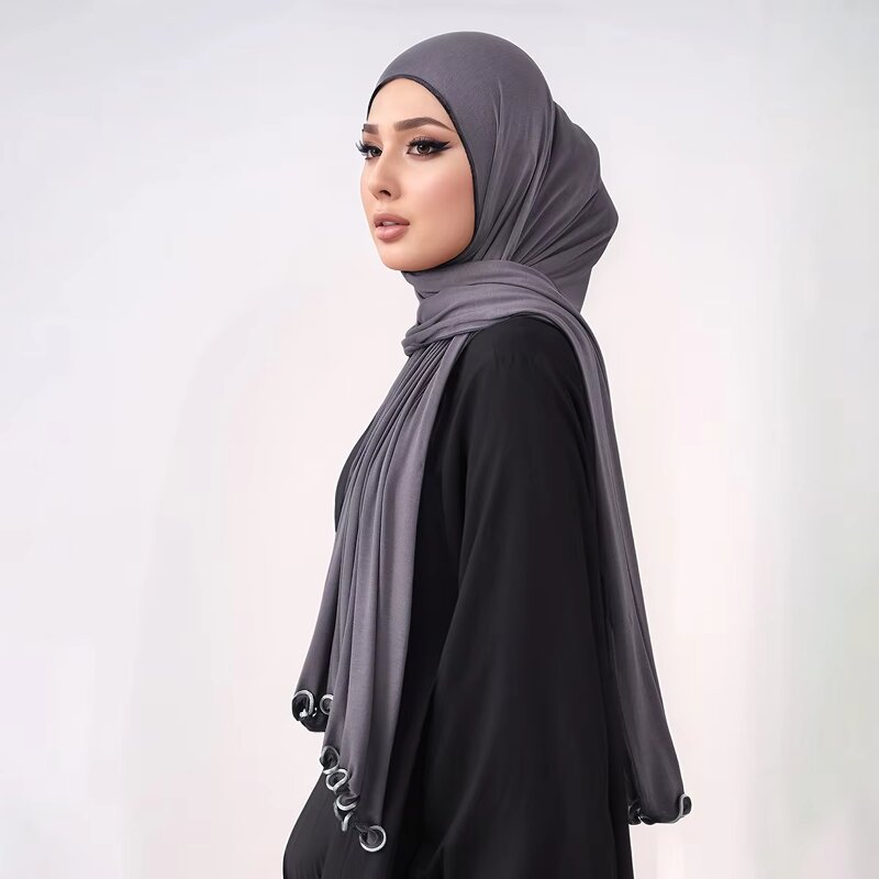 Jersey Cotton Hijab Manufacturer - OEM Scarf with Satin Rope Trim