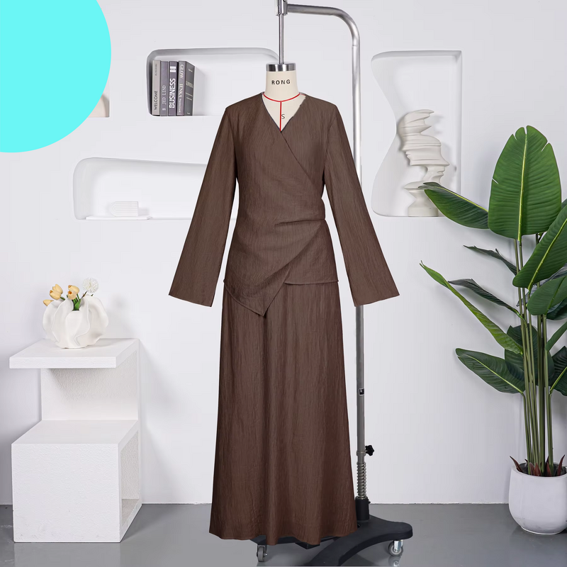 Two Piece Abaya Set Supplier - Wholesale Long Skirt Suit Plus Size Dress