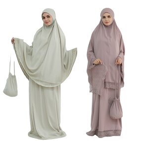 Khimar Abaya Set Supplier - OEM 4 Piece Lace Elegant Prayer Dress