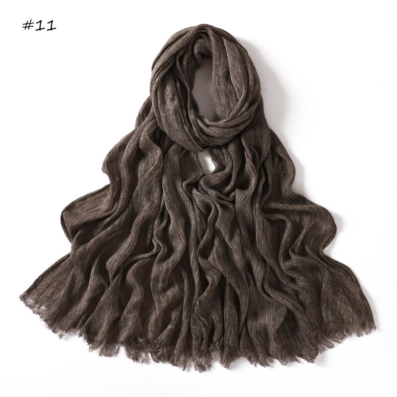 Rayon Wrinkle Hijab Supplier - Bulk Solid Crinkle Fringes Daily Scarf