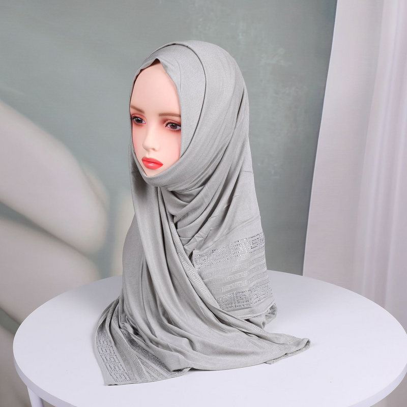 Jacquard Cotton Hijab Factory - Bulk Stretchy Solid Wave Rhinestone Headscarf