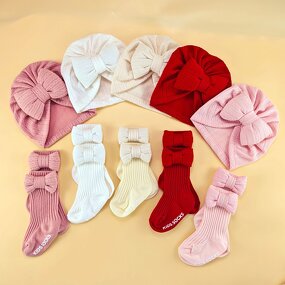 Newborn Cap Set Supplier - Wholesale Baby Beanie with Bow Knitted Headwrap Infant Gift Set