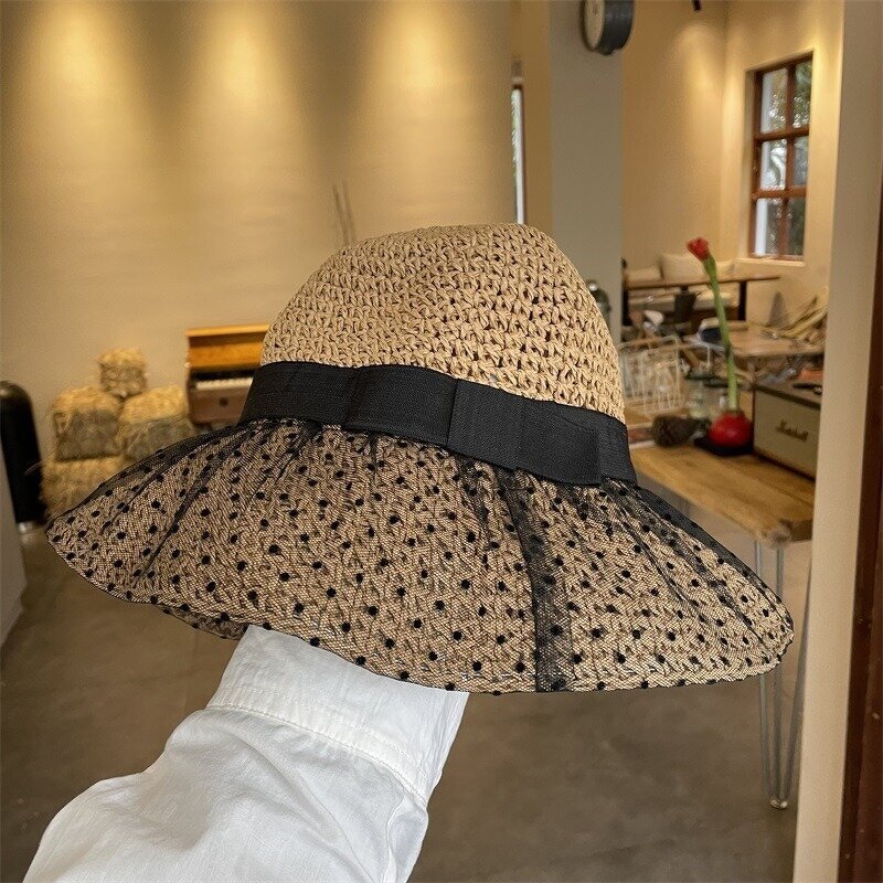 Solid Color Straw Hat Manufacturer - Summer Beach Holiday Big Brim Bow Braided Sun protection