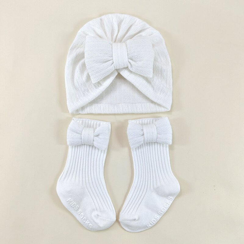 Newborn Cap Set Supplier - Wholesale Baby Beanie with Bow Knitted Headwrap Infant Gift Set
