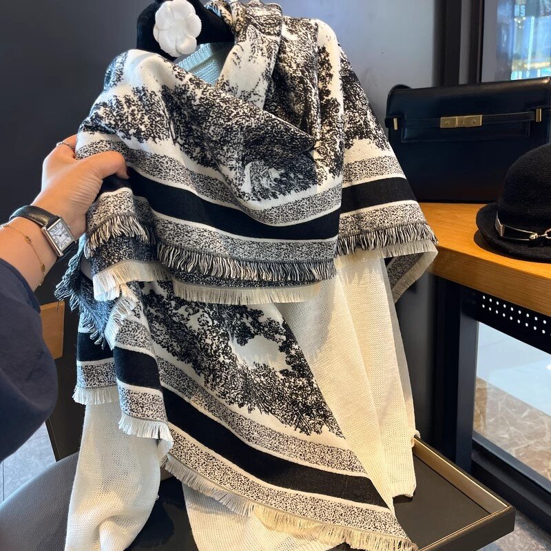 Muslim Shawl Supplier - Women's Winter High-Grade Black White Office Thick for Muslim