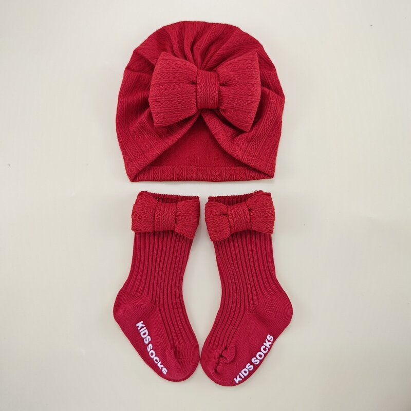 Newborn Cap Set Supplier - Wholesale Baby Beanie with Bow Knitted Headwrap Infant Gift Set
