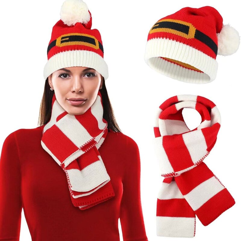 Christmas Hat Set Manufacturer - OEM/ODM 2025 High Quality New with Bell Decoration Red Striped